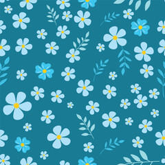 Fashion blue liberty flowers rustic pattern for textile, wallpapers. Vector meadow cute flowers