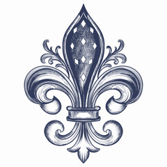 Elegant vector hand drawn fleur de lis illustration in vintage style