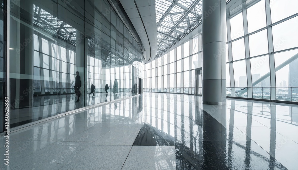 Poster modern atrium with wet floor and diffuse light reflection