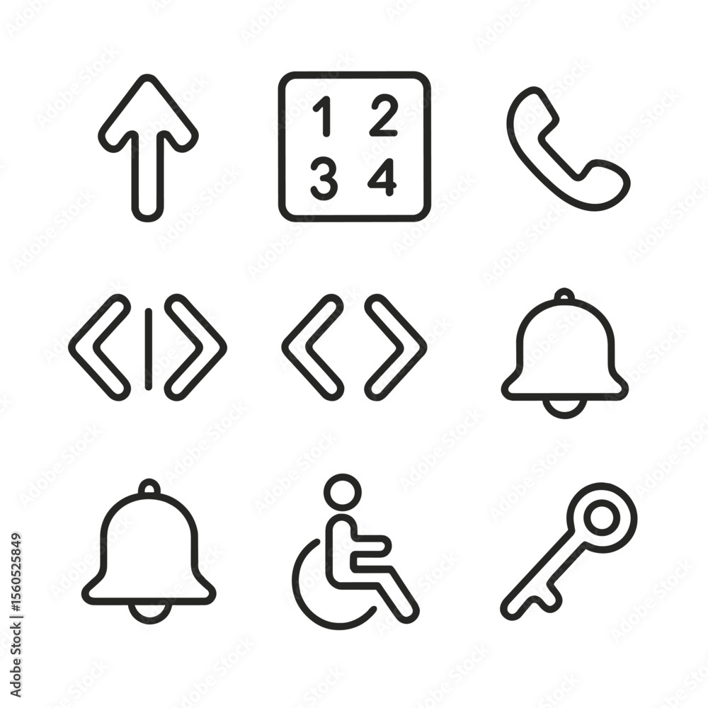 Aufkleber elevator button icons. outline icon set of elevator control buttons: up arrow, down arrow, floor num