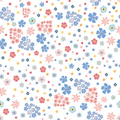 Blooming midsummer meadow seamless pattern. Plant background for fashion, wallpapers, print. Liberty style millefleurs. Trendy floral design