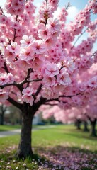 Fototapeta premium Blossoming Cherry Tree New Relationship, Spring Romance, Hope, and Renewal