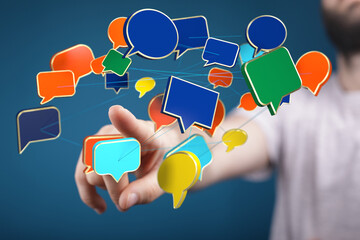 Interactive network of colorful speech bubbles.  Concept of communication, social media, and...