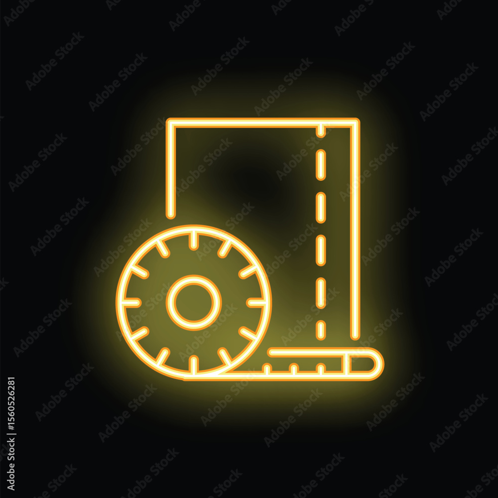 Poster glowing neon icon of software development process with document and cogwheel