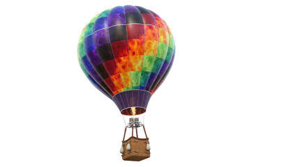 Fototapeta premium Vibrant Multicolored Hot Air Balloon In Flight Over Transparent Background Isolated Transparent Background