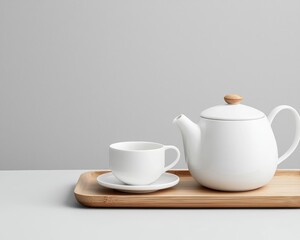 Elegant wooden tea set with a stylish monochrome finish, sleek modern forms, and a chic tabletop look