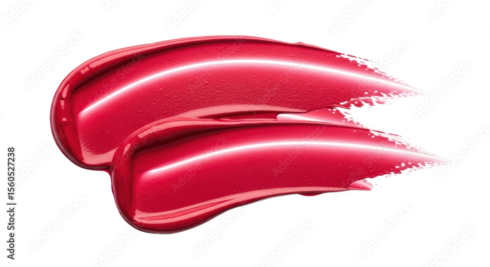 Poster vibrant red lipstick swatch with glitter showing glossy texture on transparent background isolated t