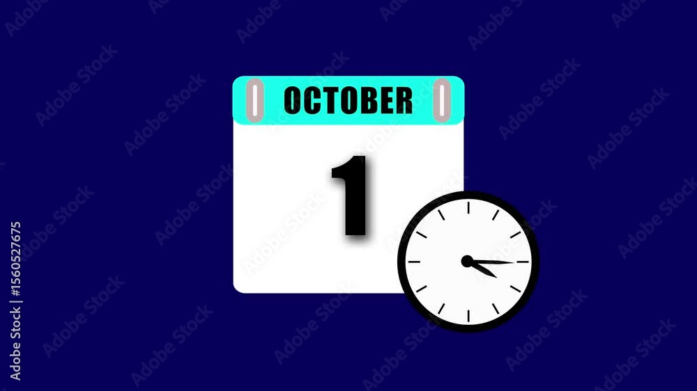 Poster animated october 1st date countdown concept with a clock representing the passage of time in abstrac