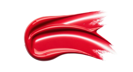 Vivid Red Lipstick Smear Demonstrating Glossy Texture and Smooth Finish with Highlights on Isolated Transparent Background