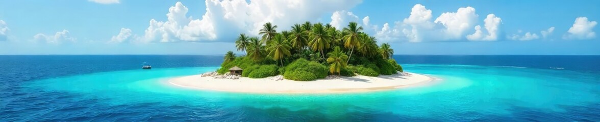 Obraz premium Secluded Tropical Paradise Untouched Island Escape with Lush Vegetation, White Sand Beaches, and Turquoise Waters