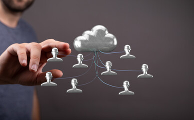 Image depicts secure cloud data sharing, illustrating collaboration and network connectivity.