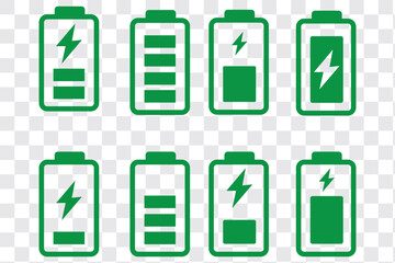 battery icons showing various charge levels and charging states. Perfect for mobile apps, UI design, tech dashboards, and energy related infographics.