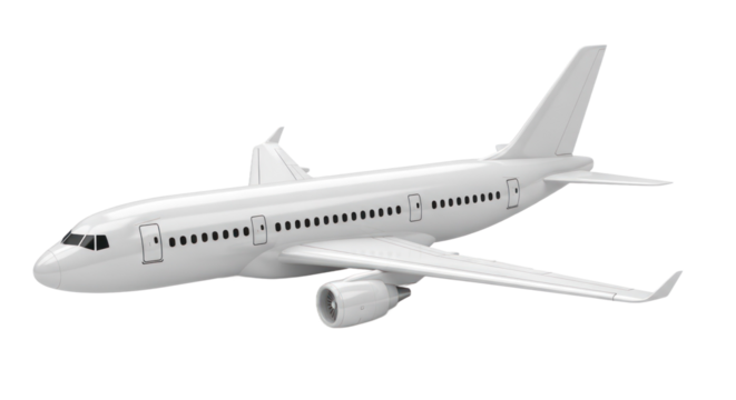 White Passenger Airplane Side View Isolated on Transparent Background
