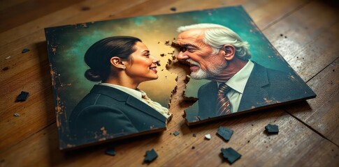 Shattered Family Portrait A Broken Paternal Bond, Irreversible Damage, Emotional Distress, Floor Setting