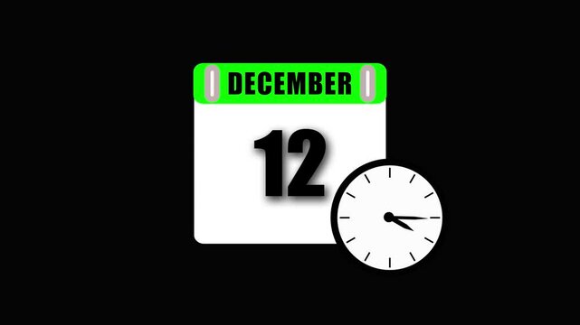 December 12th and clock graphic indicating time on a black background