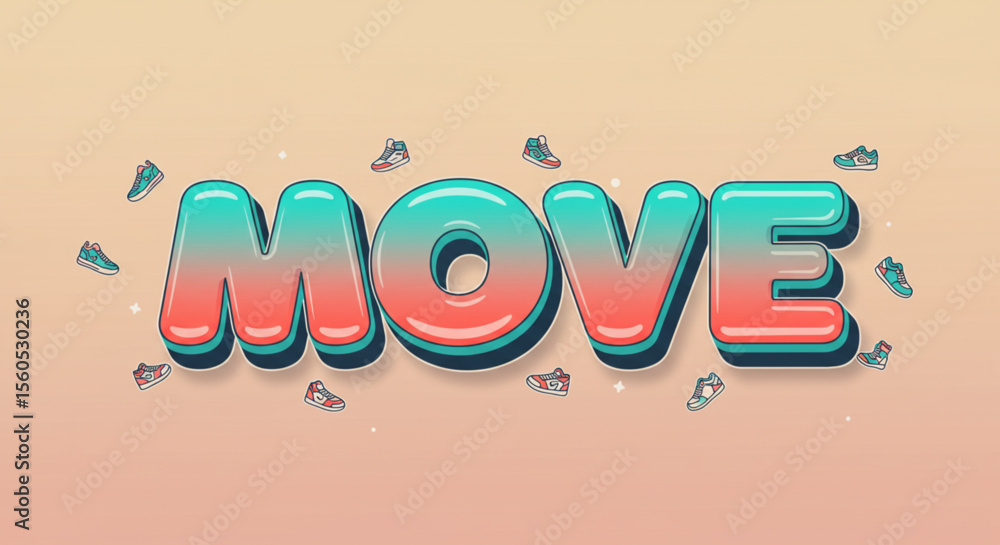 Poster Bold 3D Text Effect  'MOVE' Design Element