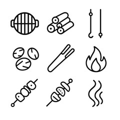 Open Fire Grilling Icons. Outline icon set of Vehicle Types in Carpooling: sedan silhouette, hatchback silhouette, minivan