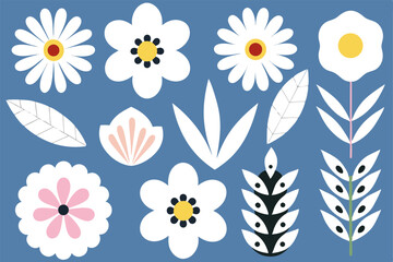 Blue Background Floral Pattern with Mixed Elements