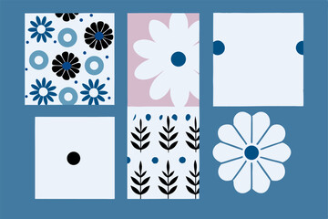 Modern Floral Tile Pattern Collection in Blue Tones