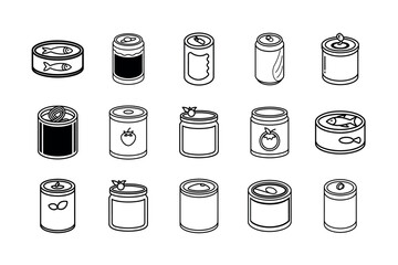 Set of Canned Food Icons on White Background – Vector Illustration for Food Packaging and Storage Concepts