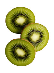 Fototapeta premium Freshly Cut Kiwi Fruit Slices Showcasing Vibrant Green Flesh and Distinctive Texture, Isolated on Transparent and White Background