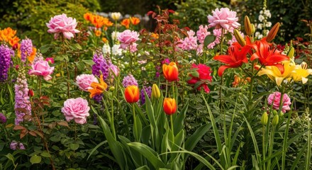 Fototapeta premium A Vibrant Garden Bursting with Colorful Summer Blooms