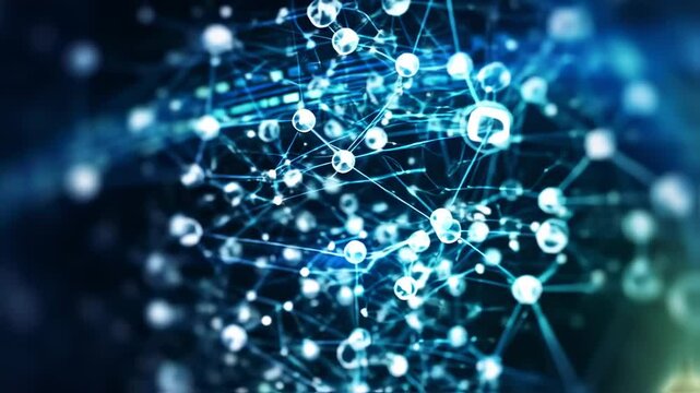 Abstract network animation with glowing nodes and connections in motion - Powered by Adobe