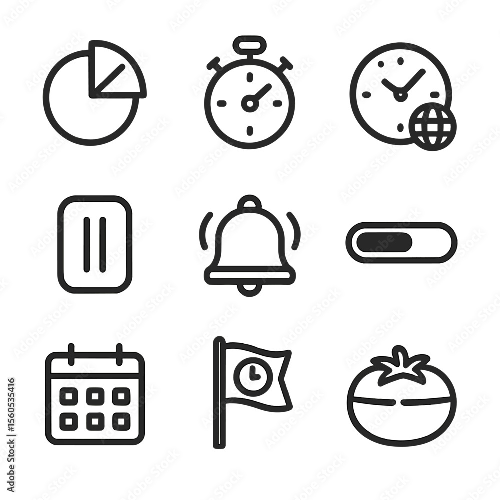 Poster time management icons. outline icon set of time management tools: countdown timer, stopwatch, time z