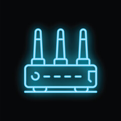 Neon router icon glowing, concept of internet and technology