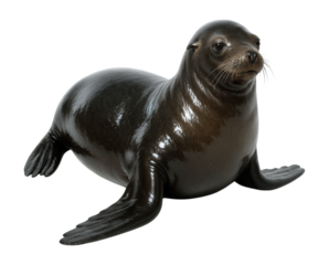 Adorable Brown Seal with Smooth Fur Posing Gracefully, Perfect for Wildlife Lovers’ Artwork, Isolated on Transparent and White Background