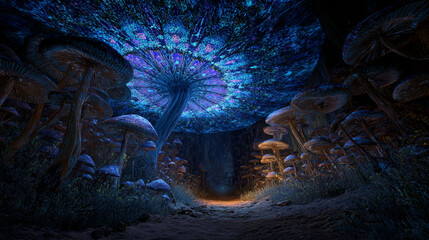 意識の森を彷徨う｜キノコと古代遺跡が共鳴するサイケデリック神話世界 高画質