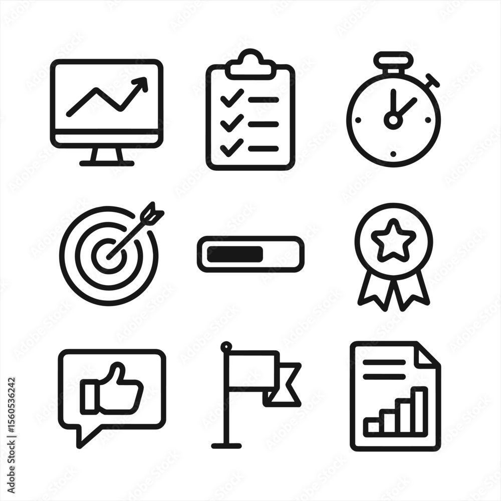 Poster remote performance icons. outline icon set of remote performance tracking: line chart on monitor, ch