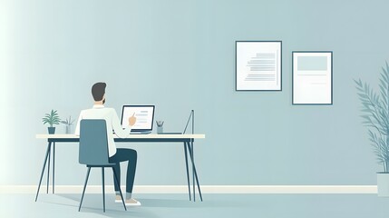 Person working at a desk in a modern office.