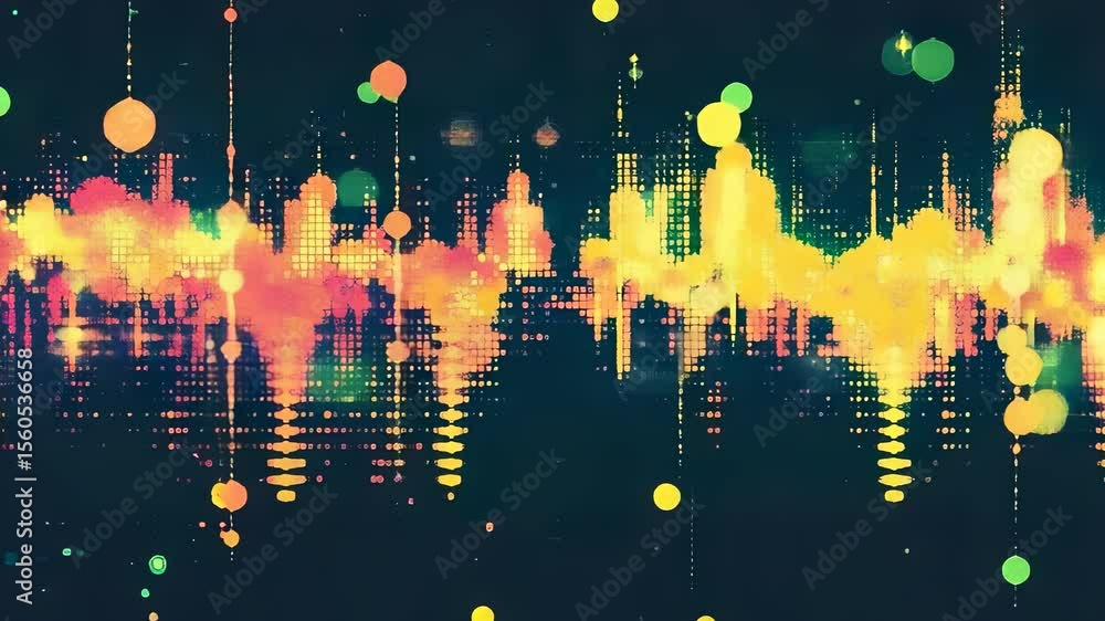 Poster abstract cityscape visualization with vibrant light effects and data stream elements