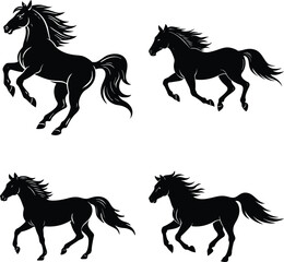 Collection of horse silhouettes set vector cowboy riding horse silhouette vector illustration