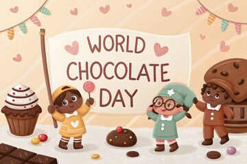 Fototapeta premium Cute children celebrating world chocolate day with sweets and treats