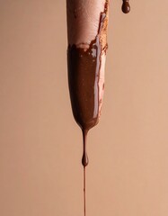 Close-up of Fingers Dripping with Melted Chocolate: Sensual Indulgence, Sweet Temptation, Decadent Delight, and Messy Pleasure on a Minimalist Background