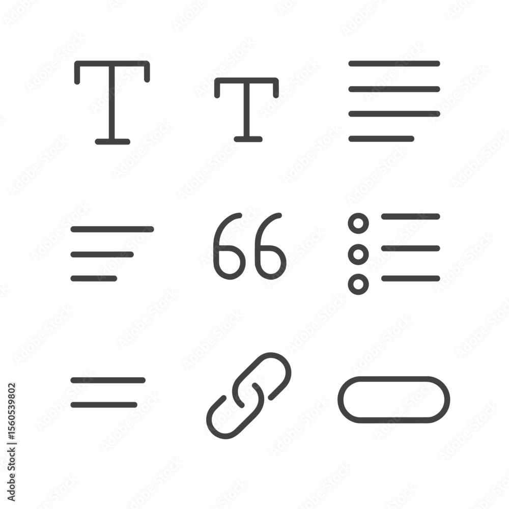 Poster outline typography icons. outline icon set of typographic hierarchy elements: headline text, subhead