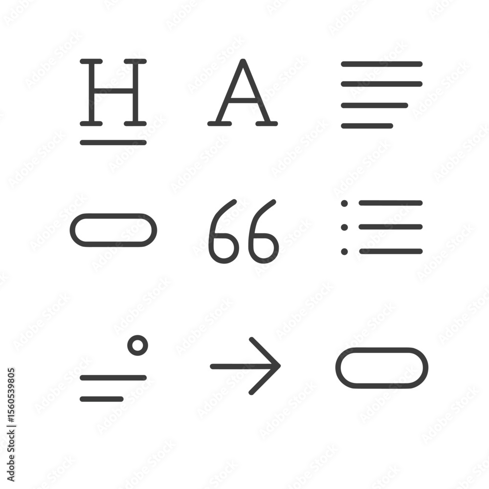 Poster outline typography icons. outline icon set of typographic hierarchy elements: headline text, subhead