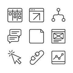 Obraz premium Virtual Collaboration Icon Set. Outline icon set of virtual collaboration tools: kanban board, screen-share window, code