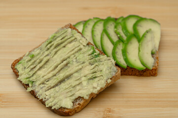 A slice of bread with avocado paste