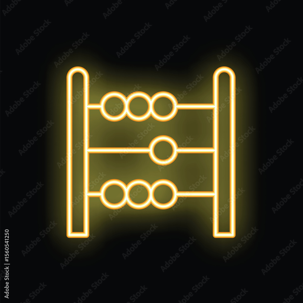 Aufkleber bright neon yellow abacus icon glowing on a black background representing counting and calculating