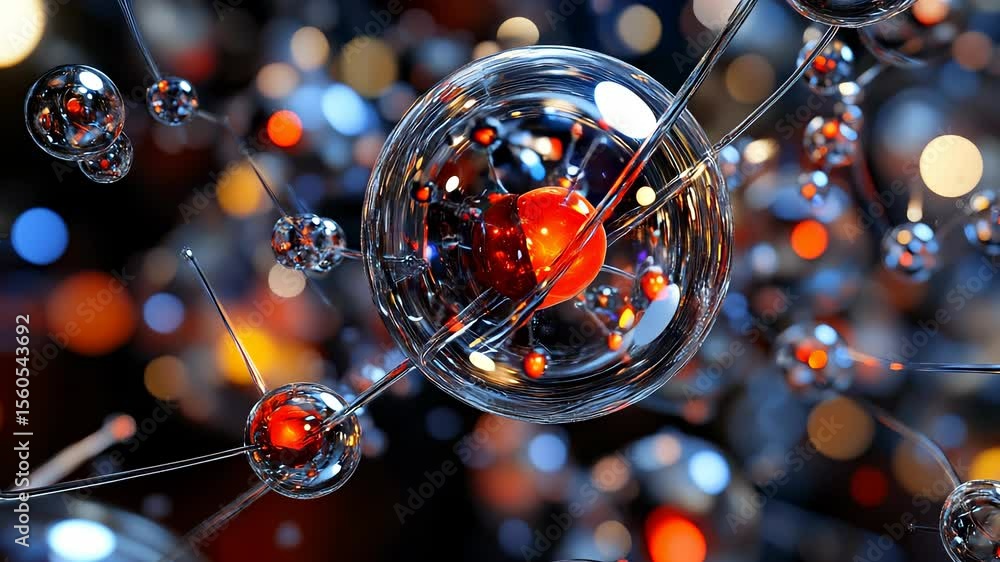 Poster intricate cellular network visualization, showcasing molecule connectivity with blurred bokeh backdr