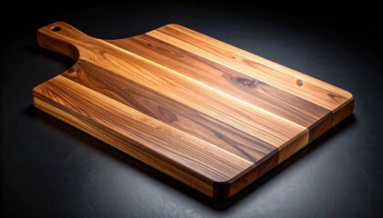 Elegant wooden cutting board displayed on a dark surface, showcasing its rich grain and craftsmanship