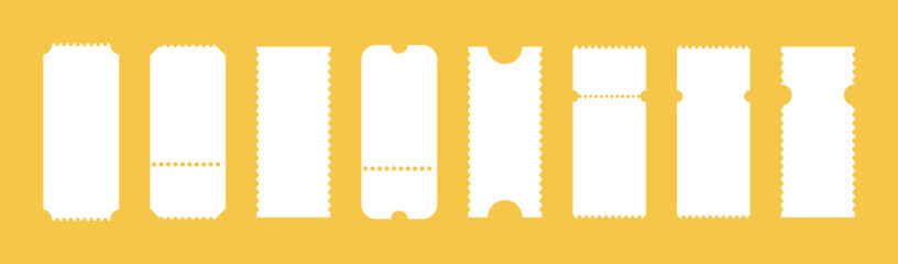 Empty train ticket templates. Admit one tickets. Ticket pattern for cinema, circus, theatre festival, casino, club. Boarding blanks, lottery, sale minimalist coupons. Blanks flat backdrops.