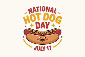 Flat icon hot dog character with funny face and text for national hot dog day celebration on july 17 sticker  