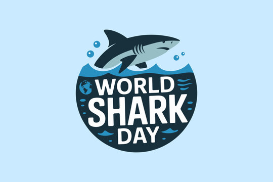 Minimal flat ocean background with bold shark character for july 14 world shark day marine protection poster   - Powered by Adobe