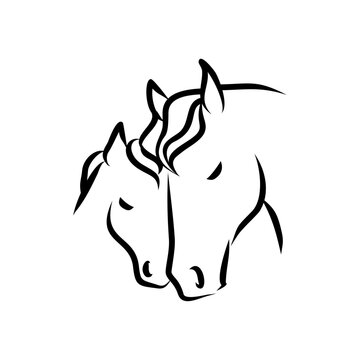 Horse Head Duo Logo &ndash; Elegant Line Art Symbol of Connection and Grace