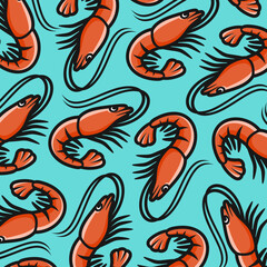 Shrimp background, pattern set. Collection icon shrimp. Vector