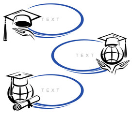 Graduation cap label and icon set. Collection graduation cap. Vector